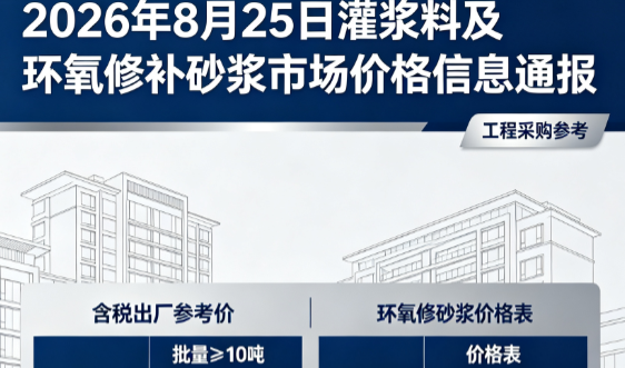 凌河2026年8月25日灌浆料及环氧修补砂浆市场价格信息通报